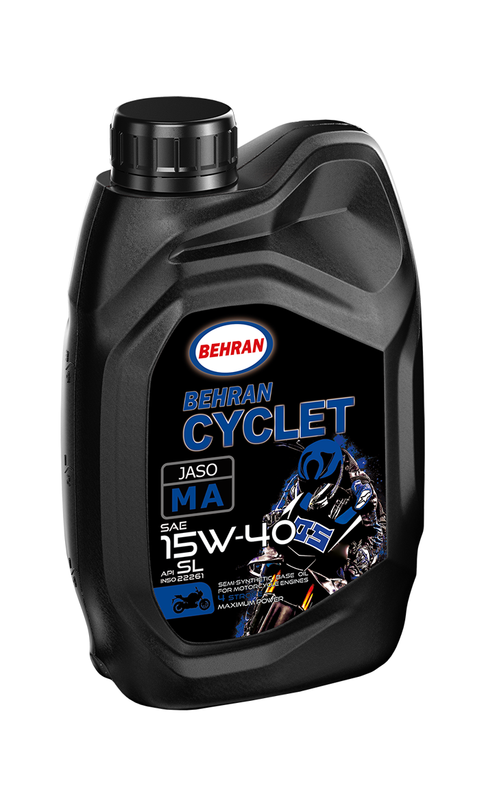 روغن موتور سیکلت نفت بهران سیکلت نیمه سنتتیک JASO-MA2 15W40 SL حجم 1 لیتر